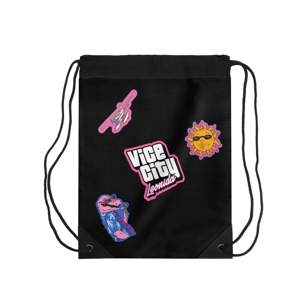 Vice City Sticker Drawstring Bag — Retro Miami Vaporwave Gym Sack