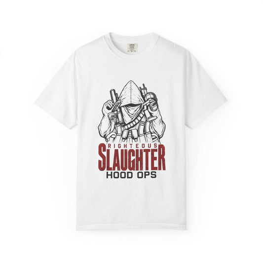 Righteous Slaughter Hood Ops T-Shirt — Graphic Hoodie-Style Streetwear Tee
