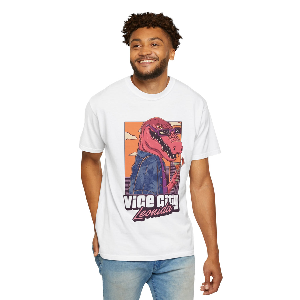 Vice City Leonidas T-shirt | Retro Miami Dino Graphic