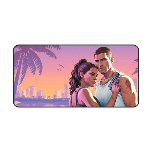 Retro Sunset Romance Desk Mat — Miami Vice Style Gaming/Work Mouse Pad