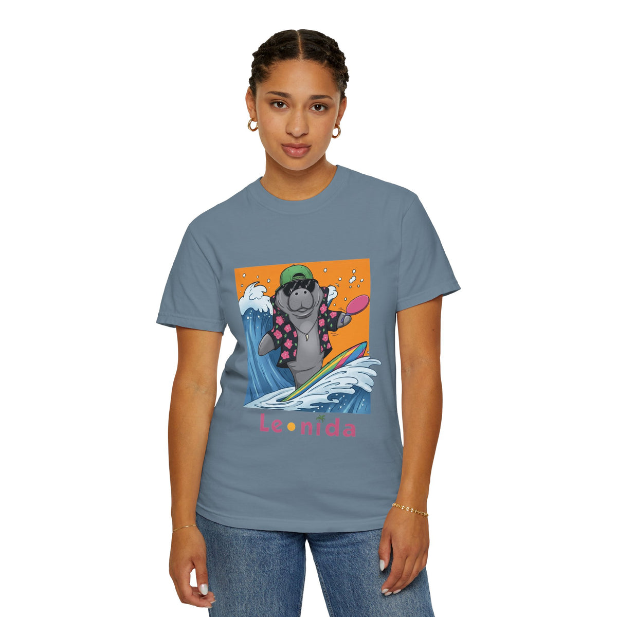 Surfing Manatee T-Shirt — 'Leonida' Graphic Beach Tee